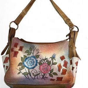 Real Leather Floral Multicolor Shoulder Bag